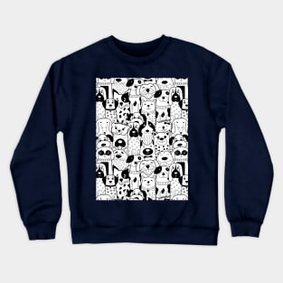 Doodle Black and White Dog Pattern Crewneck Sweatshirt